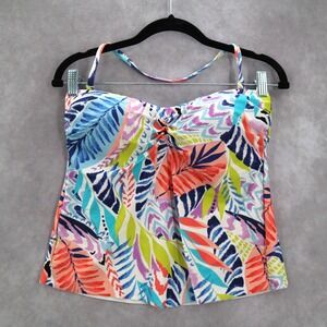 Ocean Avenue White Tropical Leaf Halter Floral Boho Bikini Tankini Top‎ S Small
